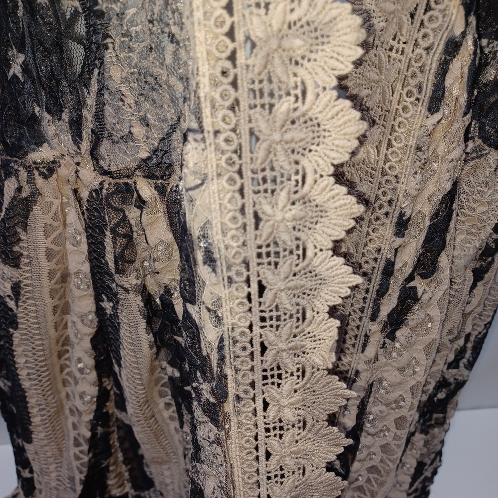 Origami Lace Hi Low Vest Womens L Boho Star Taupe Black Boho Western Layering - Picture 4 of 11